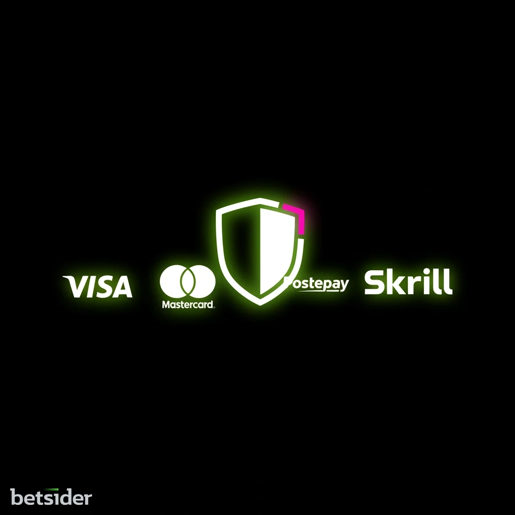 Icone dei metodi di pagamento sicuri su Betsider Casino, come carte e e-wallet.