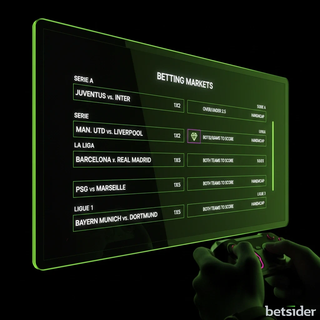Schermata della sezione calcio di Betsider che mostra le partite della Serie A, Premier League e La Liga.