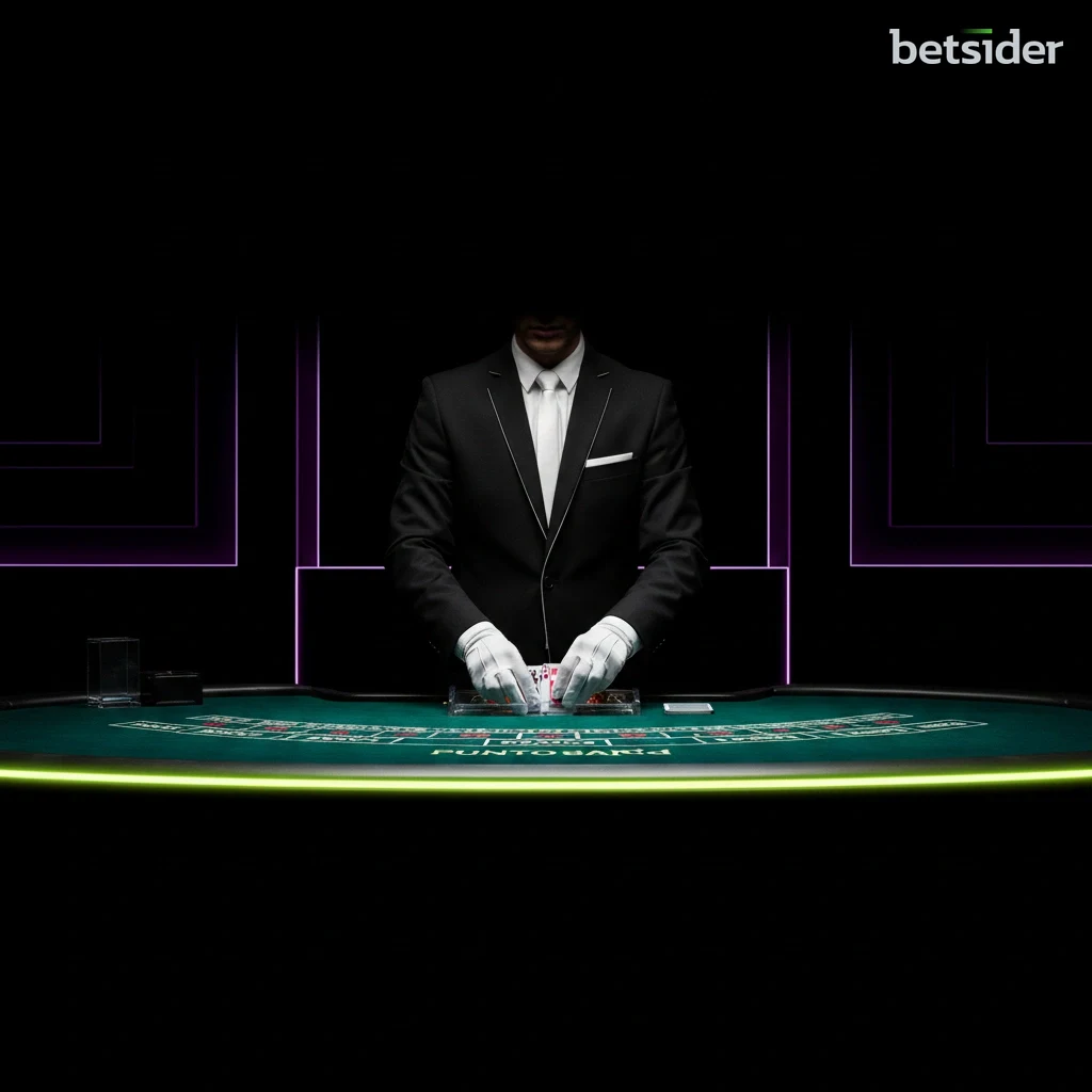 Croupier professionista a un tavolo di Baccarat Live nel casinò di Betsider.