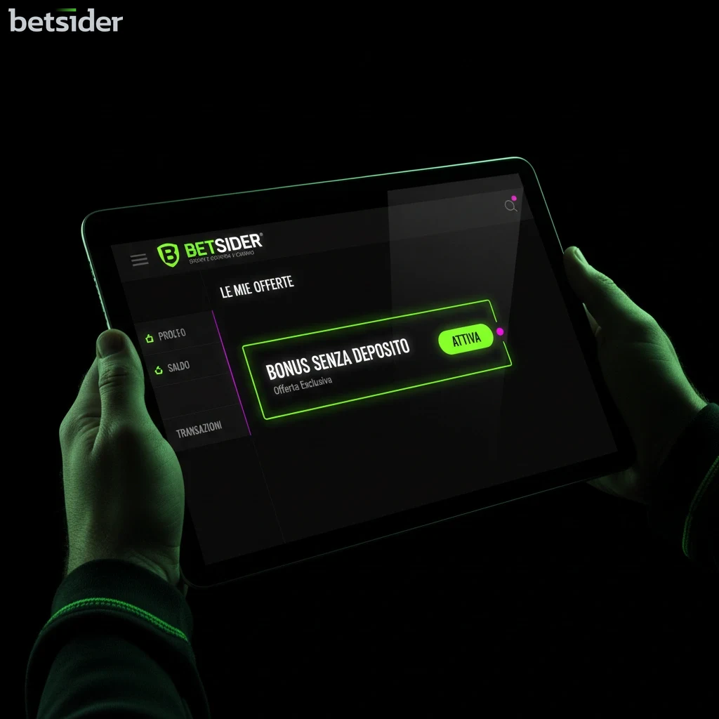 Schermata della sezione bonus di un account giocatore su Betsider, dove è visibile un bonus senza deposito pronto per essere riscattato.
