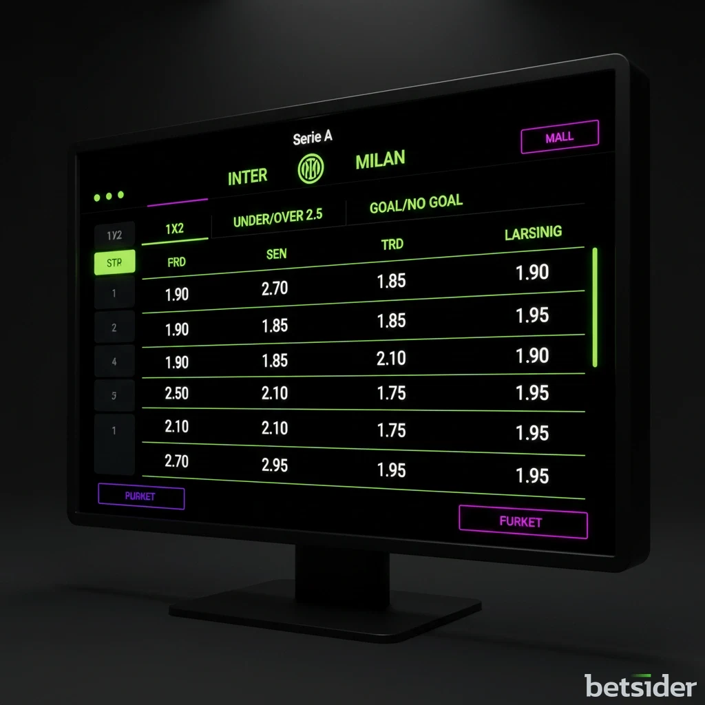 Schermata dei mercati di scommessa per una partita di calcio di Serie A sullo sportsbook di Betsider.
