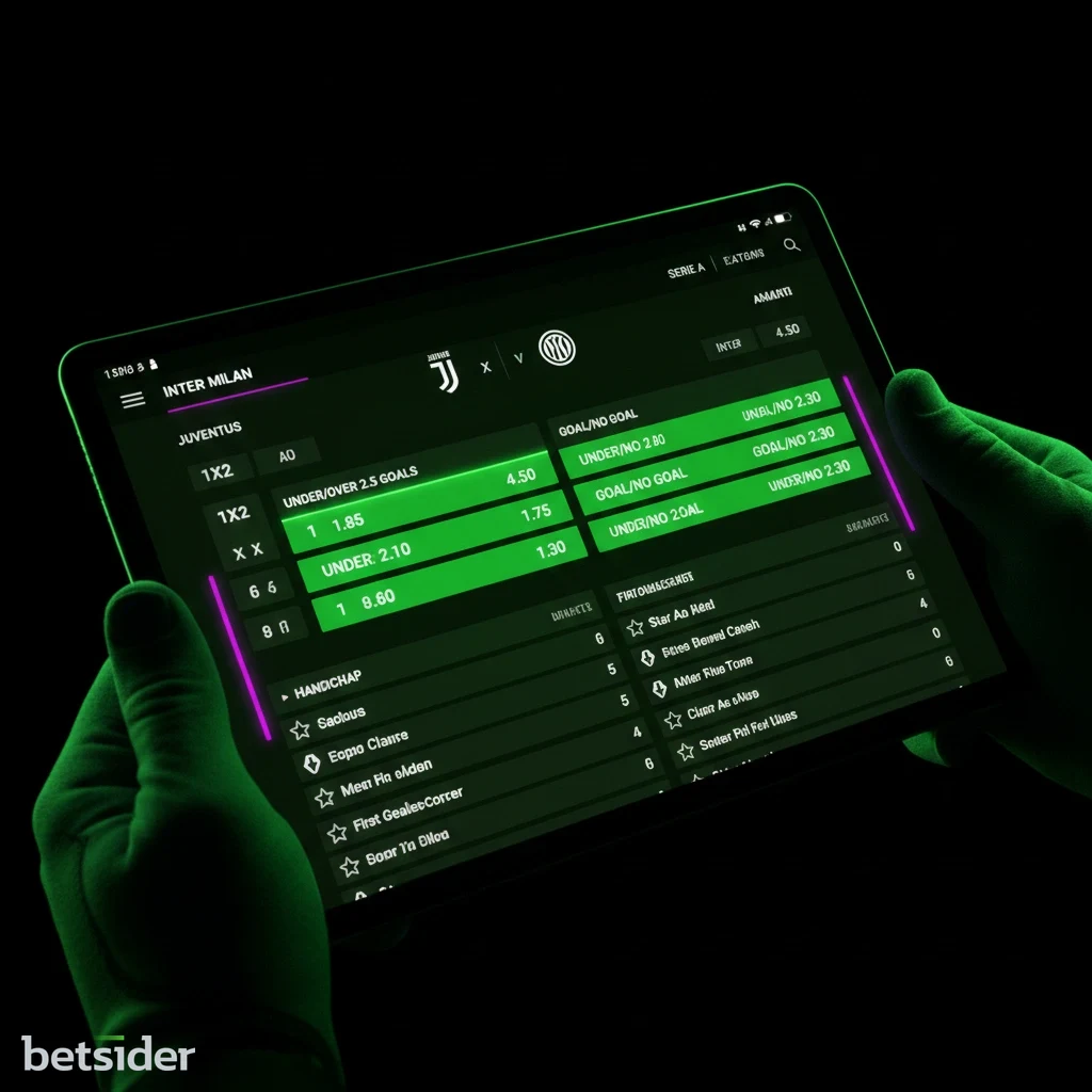 Interfaccia delle scommesse live di Betsider durante una partita di tennis.