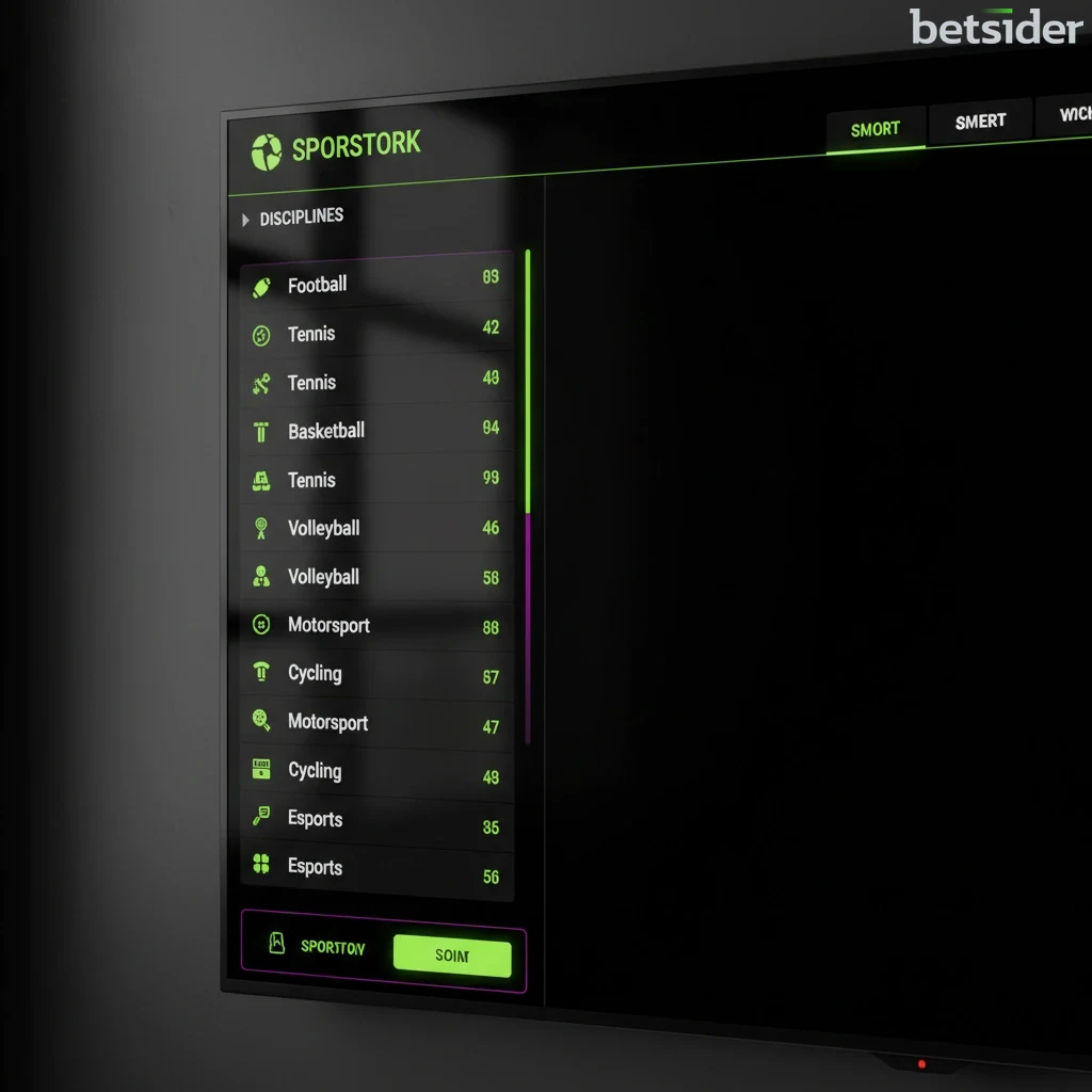 Menu di navigazione di Betsider che mostra l'elenco degli sport su cui scommettere, tra cui calcio, tennis e basket.